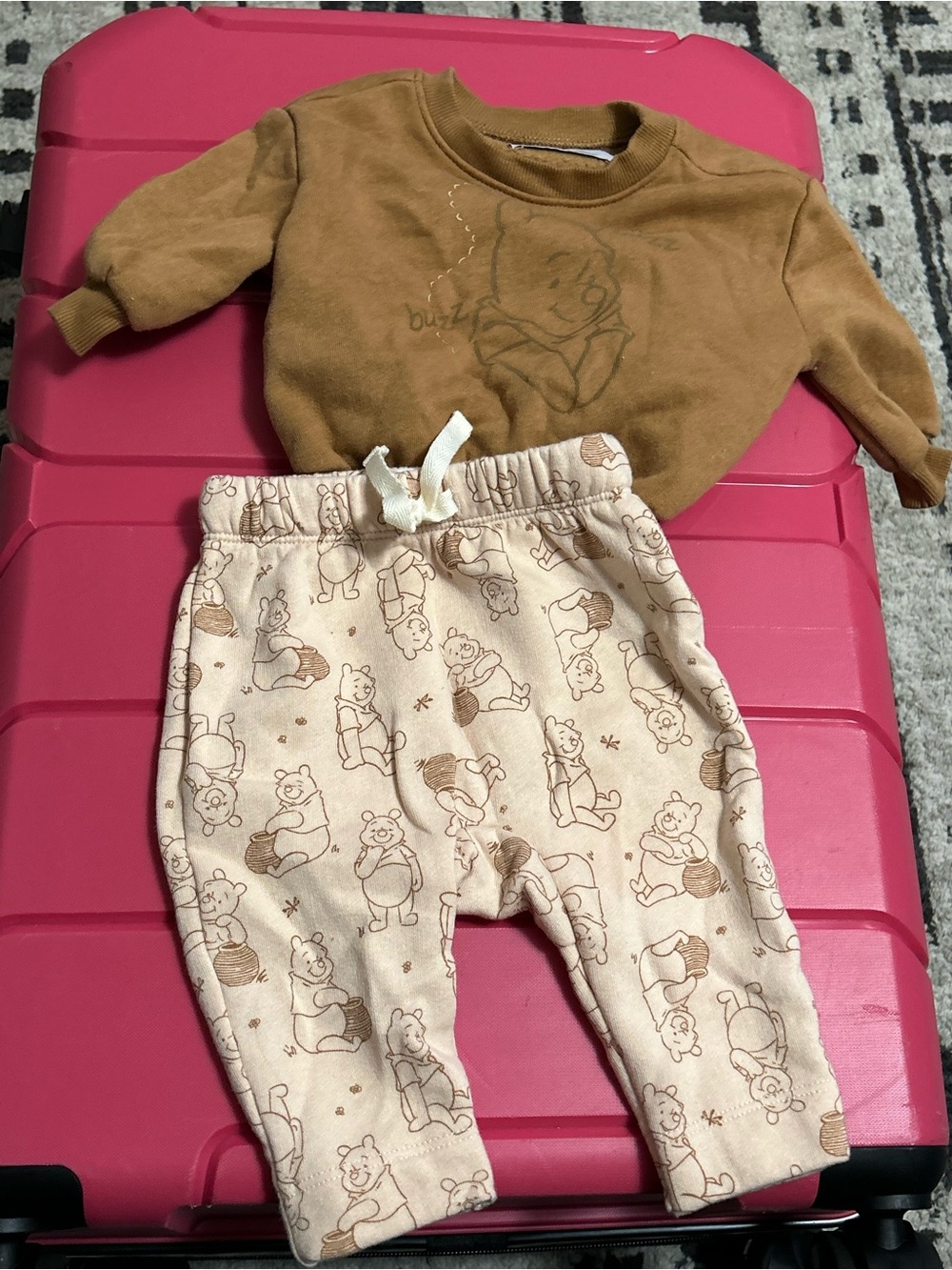 Unbranded Kids Brown Sweatshirt and Cream Pooh Print Pants Set